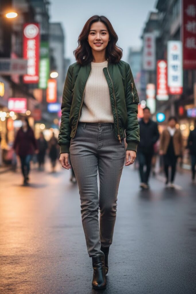 8. Bomber Jacket with Casual Trousers