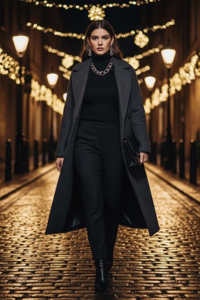 8. Monochrome Dark Outfit With Statement Accessories