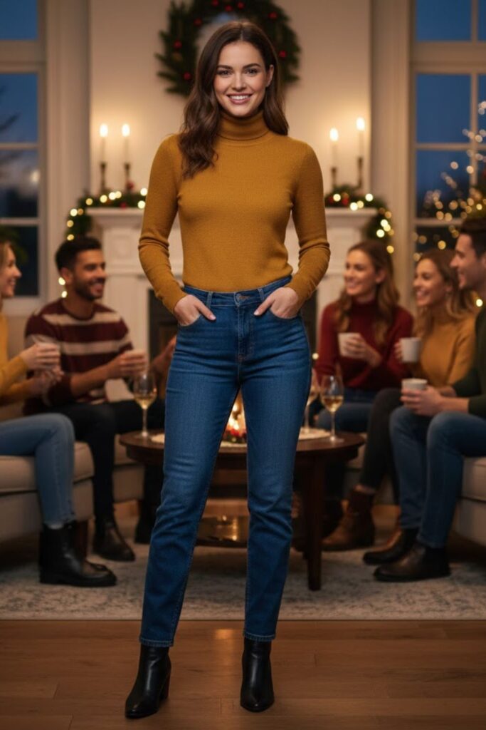 8. Turtleneck With Straight-Leg Jeans