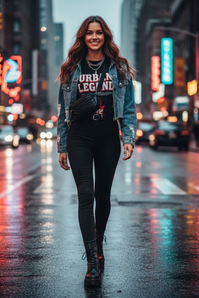 9. Black Leggings with Platform Boots and Graphic Tee