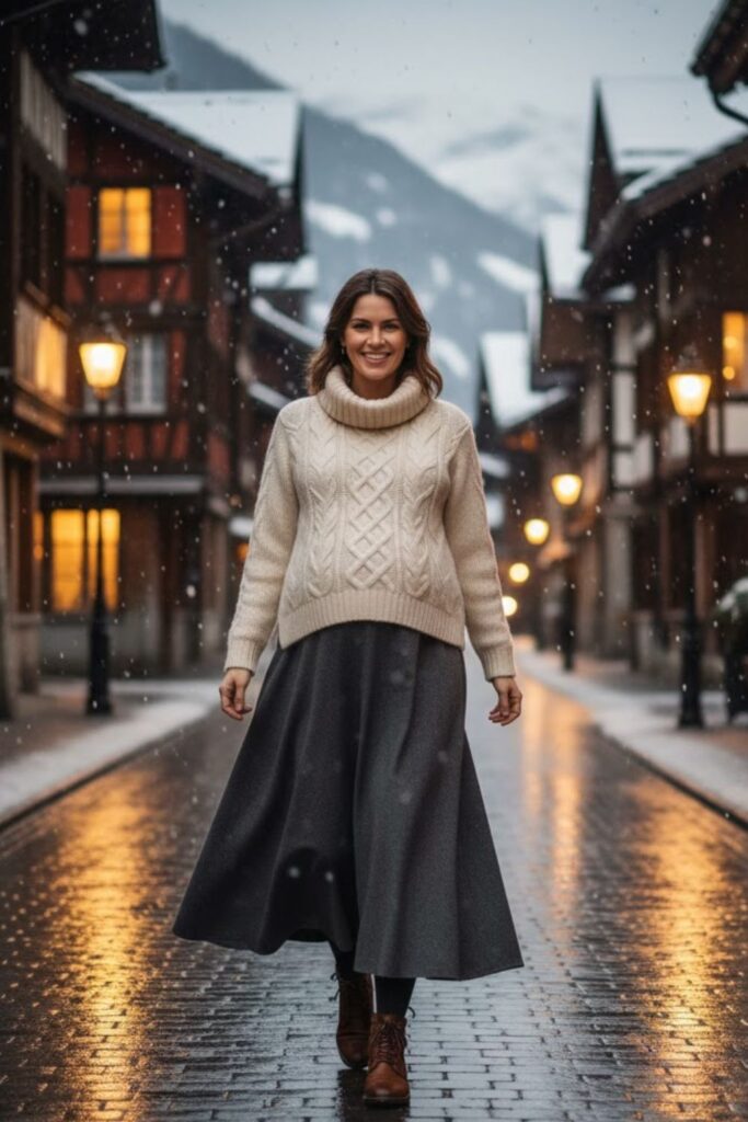 9. Cable Knit Maternity Sweater with Maxi Skirt
