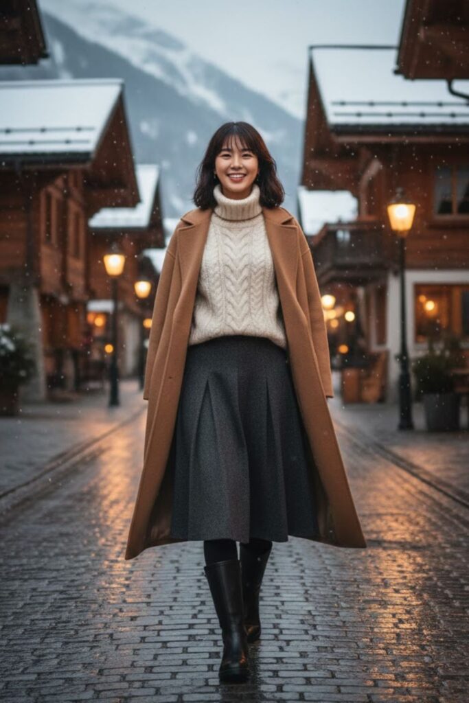 9. Cable Knit Sweater with Midi Skirt