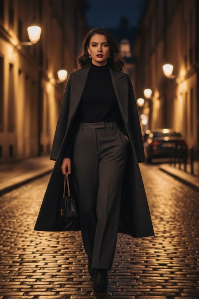 9. High-Neck Top With Wide-Leg Pants