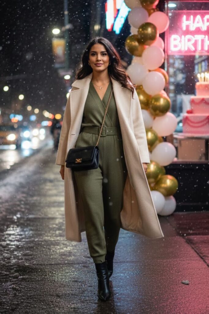 9. Knit Jumpsuit With Belted Coat