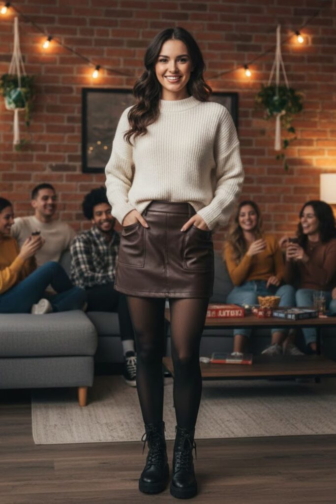 9. Oversized Sweater With Mini Skirt And Tights
