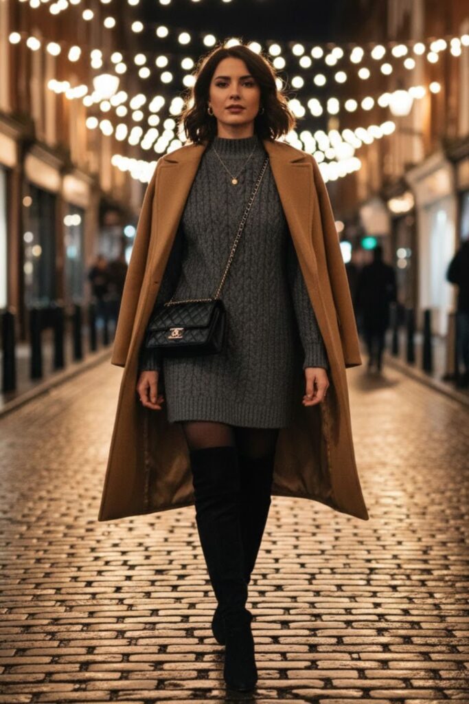 9. Sweater Dress With Over-the-Knee Boots