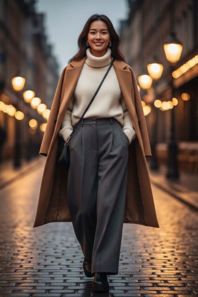 9. Wool Sweater with Wide-Leg Pants