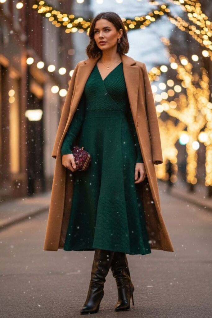 9. Wrap Dress With Long Coat