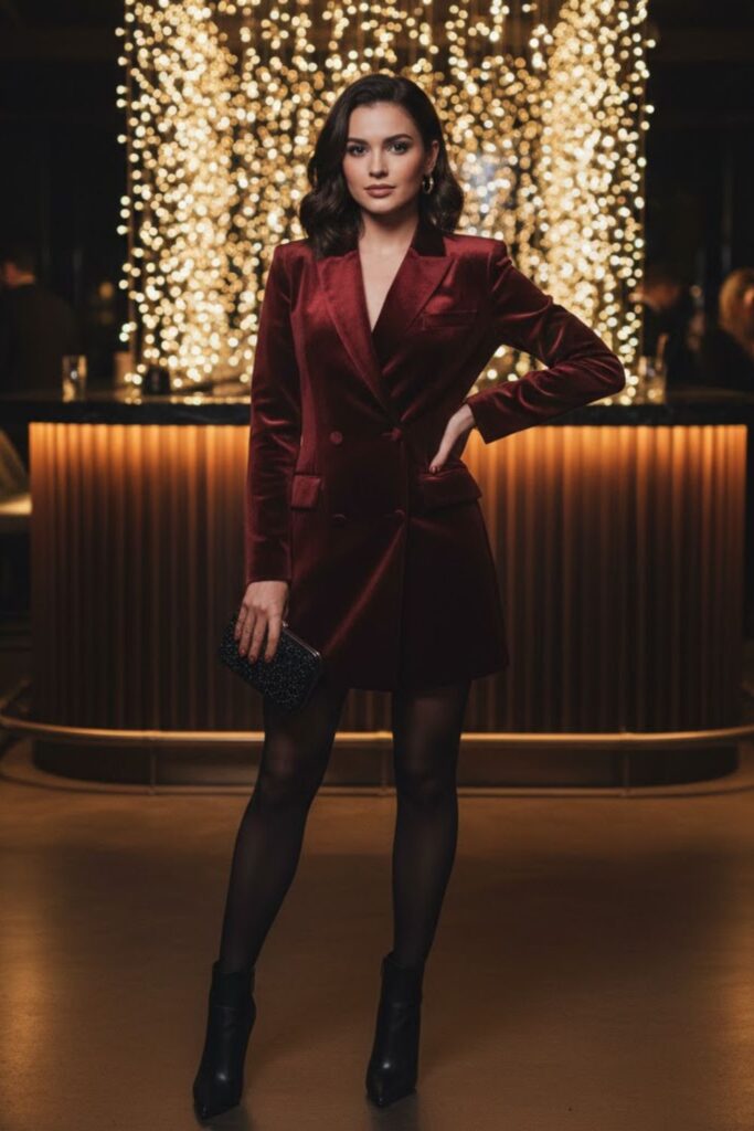 Blazer Dress With Tights And Heeled Boots