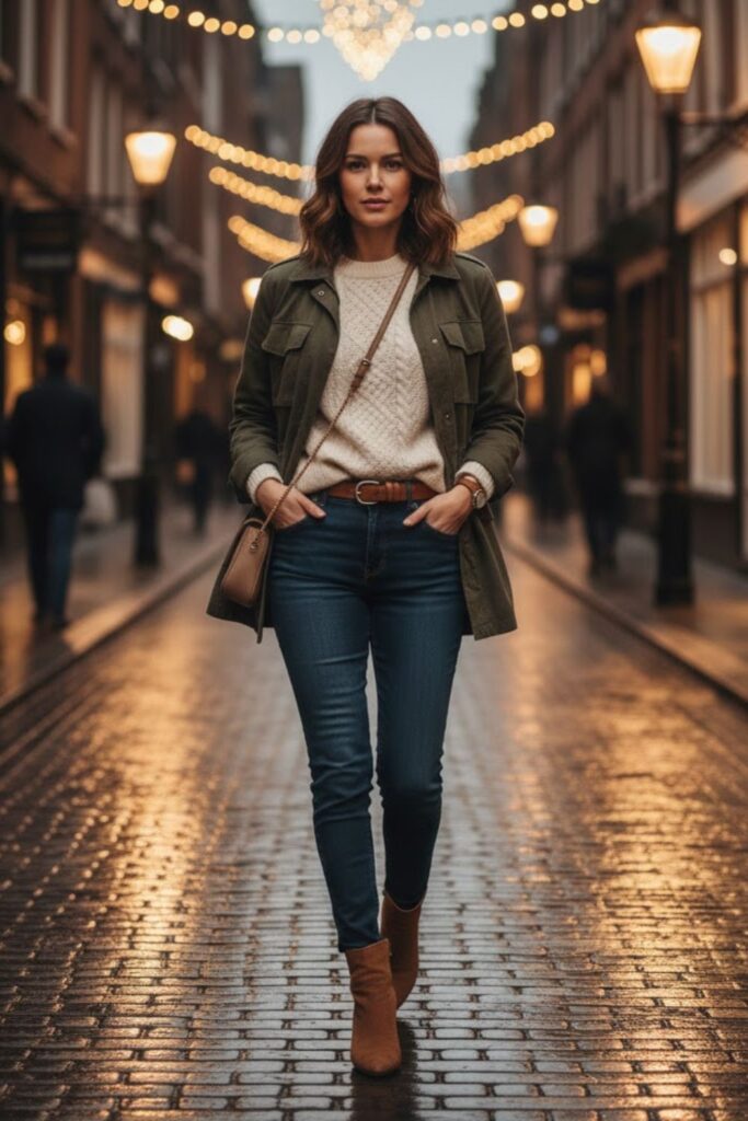 1. Classic Denim and Knit Combo