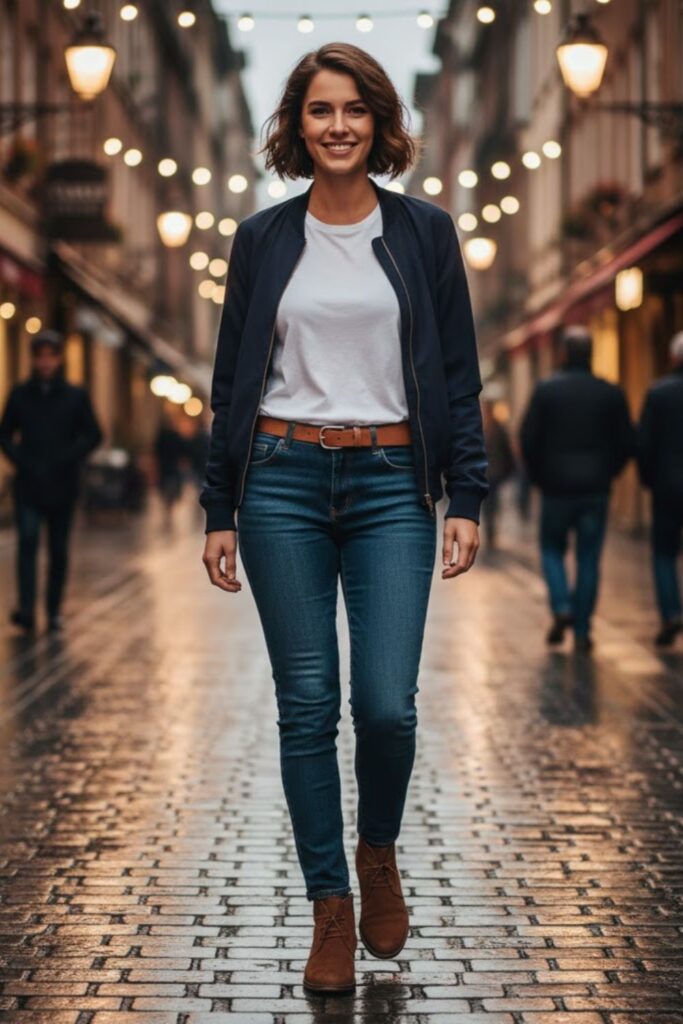 1. Classic jeans and tee with suede chukka boots