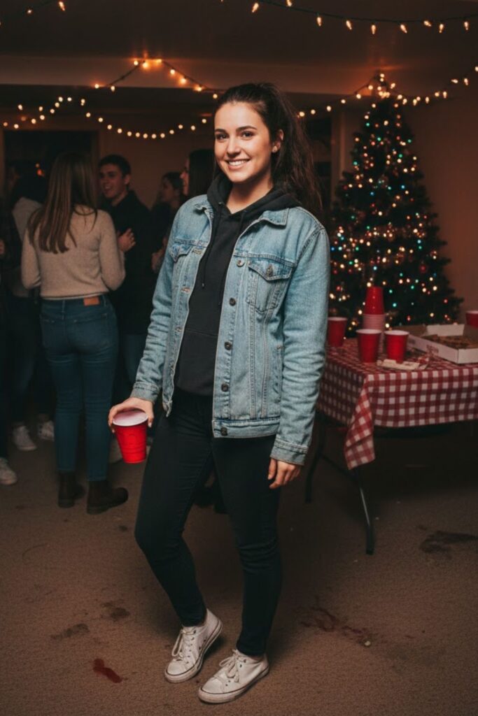 1. Hoodie With Denim Jacket And Dark Jeans