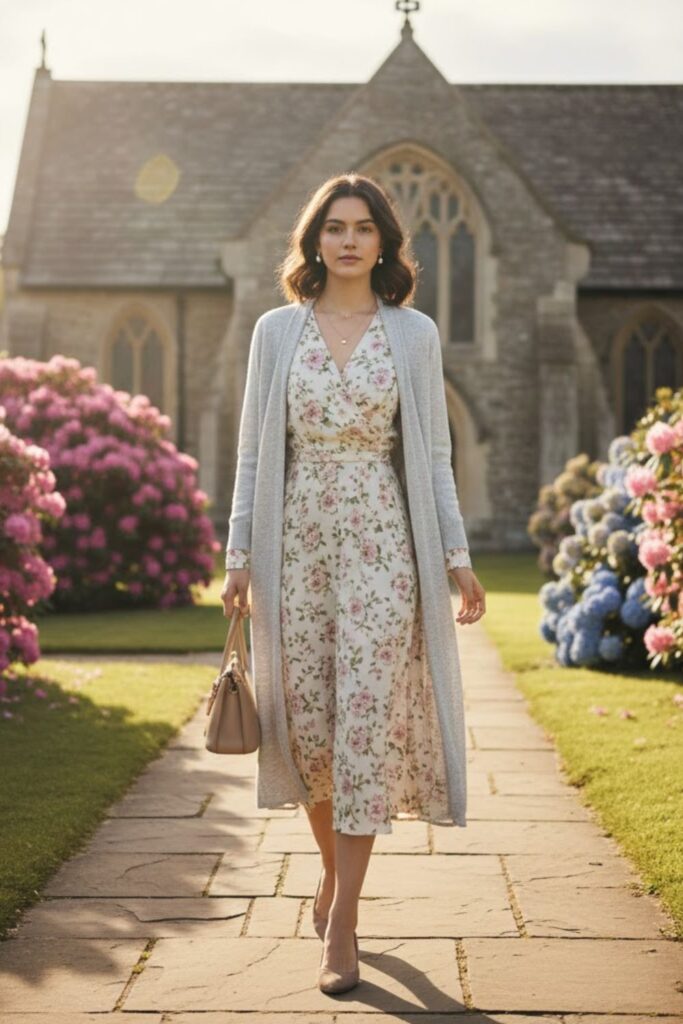 10. Cardigan Layered Over Midi Dress