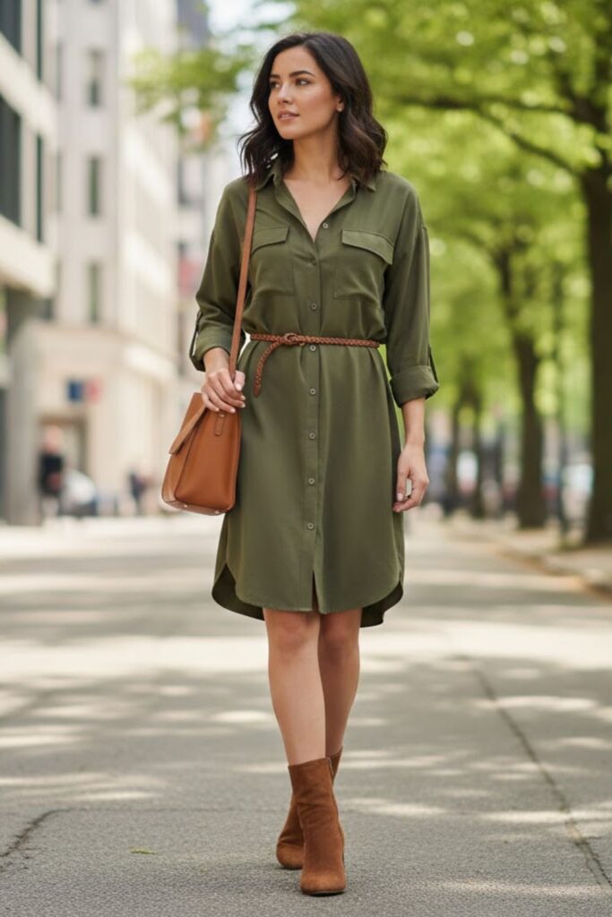 10. Suede Boots with Shirt Dress