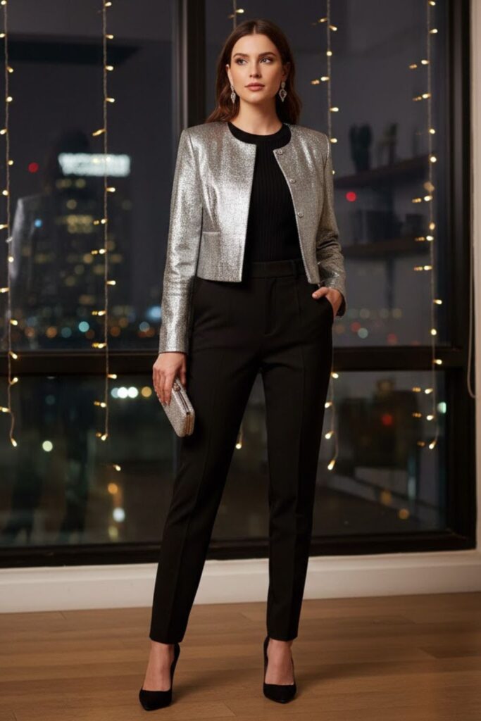 11. Cropped Jacket With High-Waisted Pants