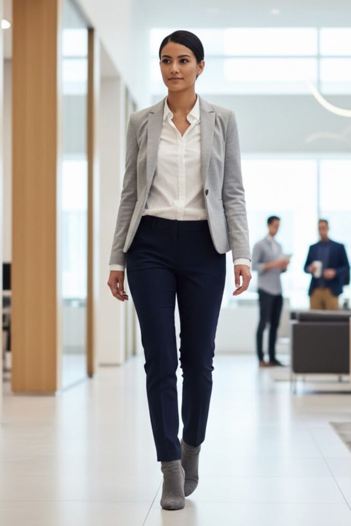11. Grey Suede Boots Outfit with Office Casual Look