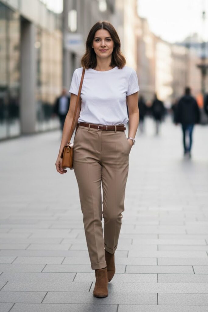 11. Neutral minimalist outfit with clean lines