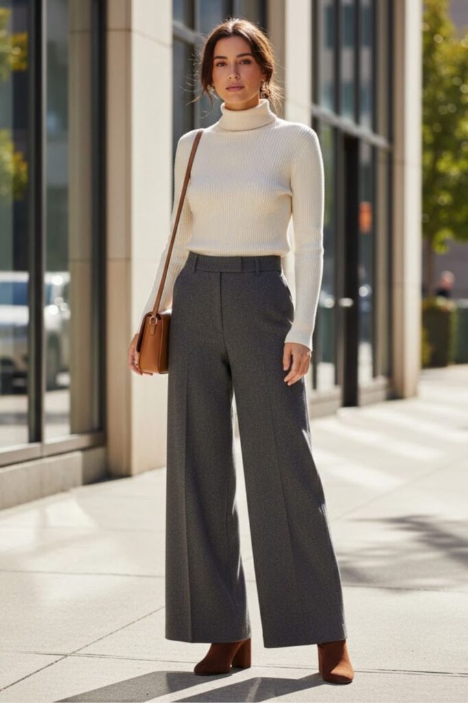 11. Suede Boots with Wide-Leg Pants