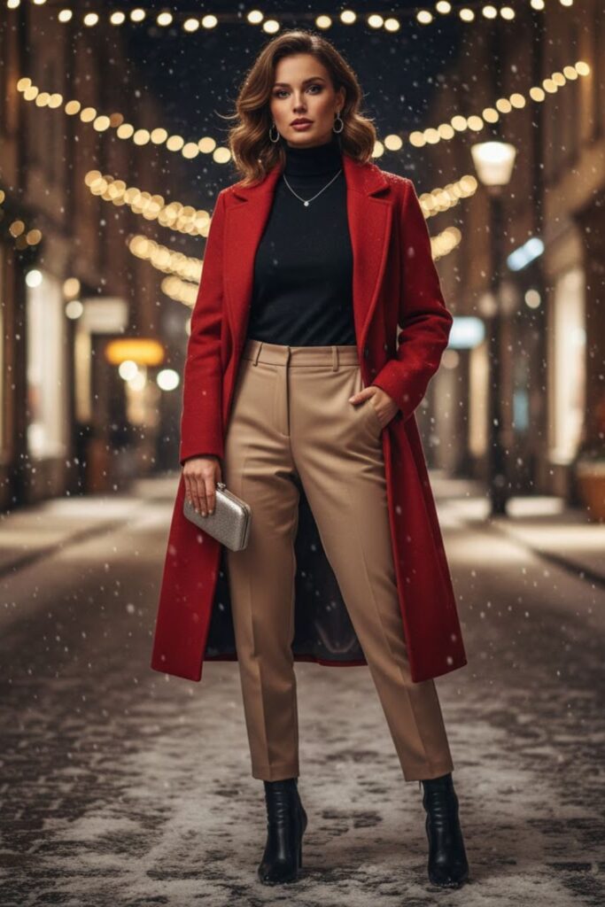 12. Bold Color Coat With Neutral Outfit