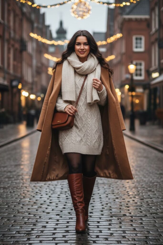 12. Cable Knit Dress And Long Coat
