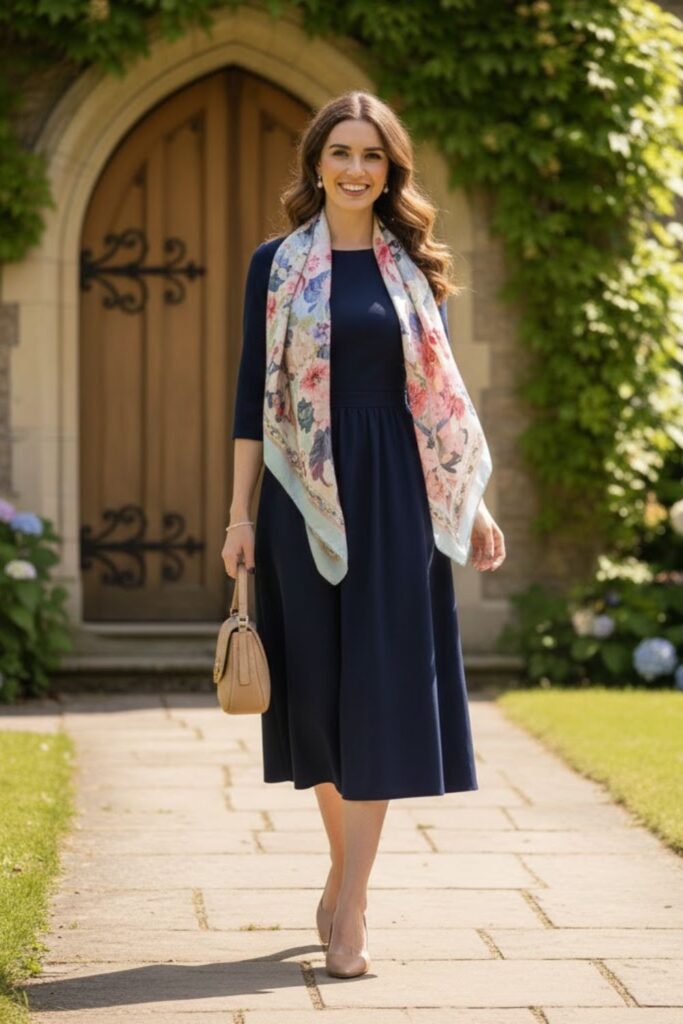 12. Simple Dress with Statement Scarf