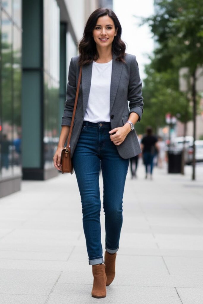 12. Suede Boots with Casual Blazer Look