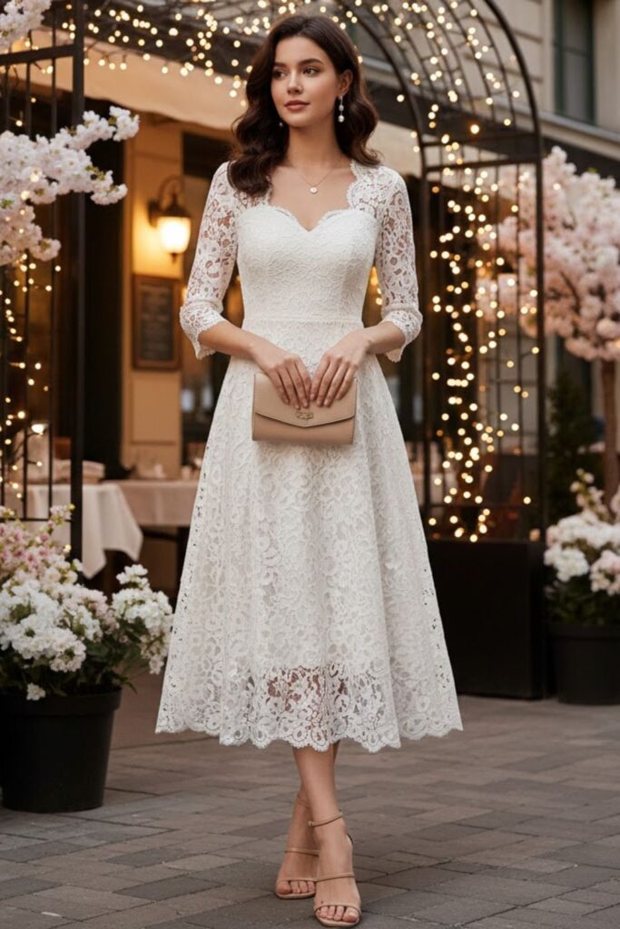 13. Lace Dress with Neutral Accessories