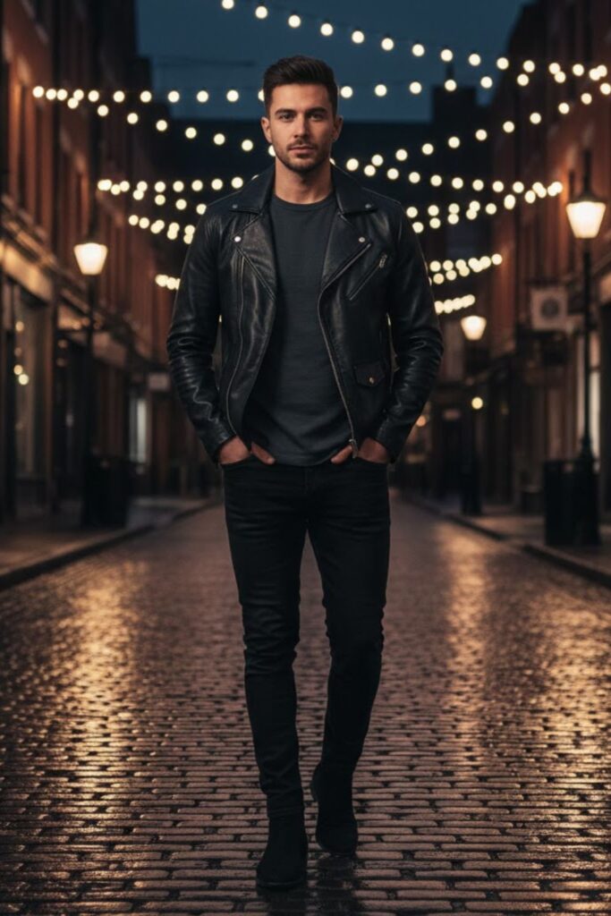13. Night Out Look with Leather Jacket