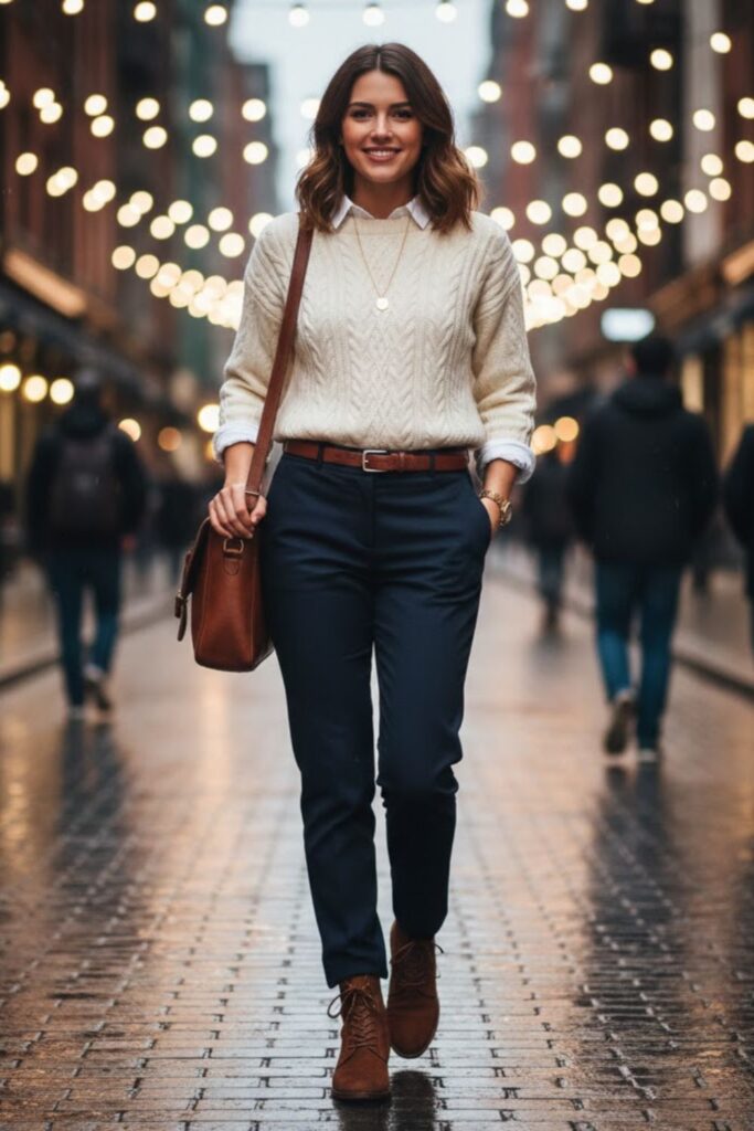 13. Tailored trousers and knit sweater