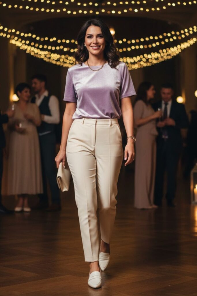 13. Velvet Top with Tailored Trousers