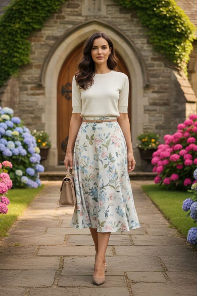 14. Printed Skirt with Neutral Top