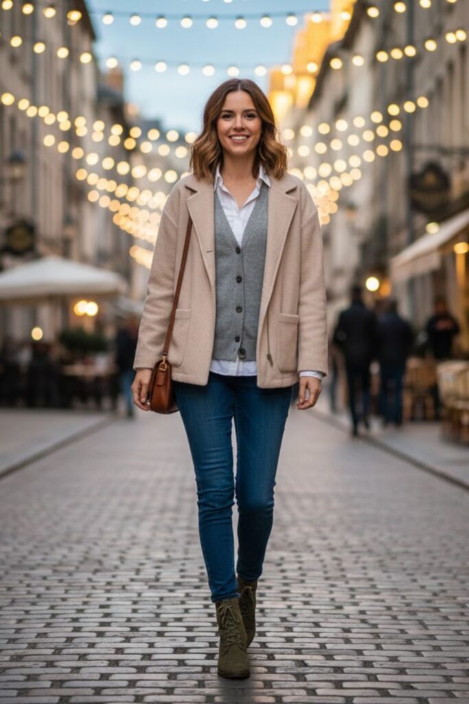 14. Transitional season layering look