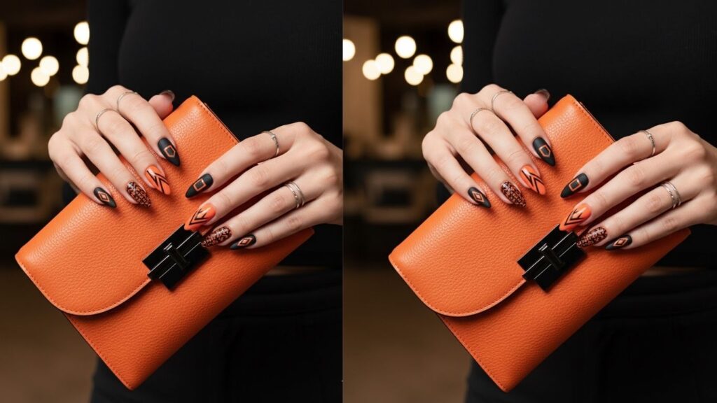 15 Black And Orange Nail Designs That Make Every Outfit Pop