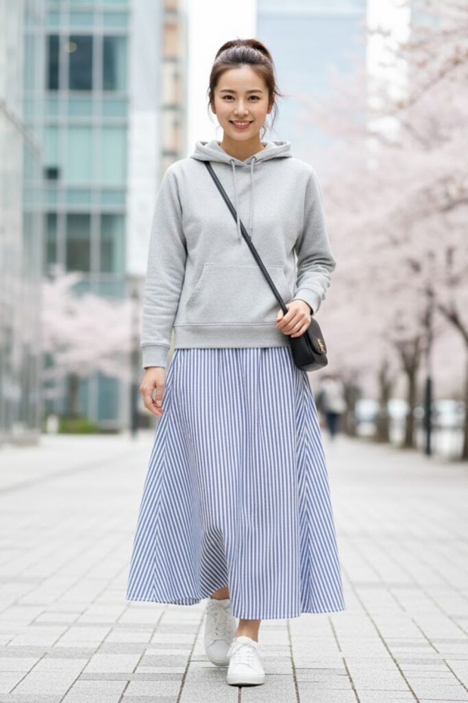 15. Casual Maxi Skirt with Hoodie Layer