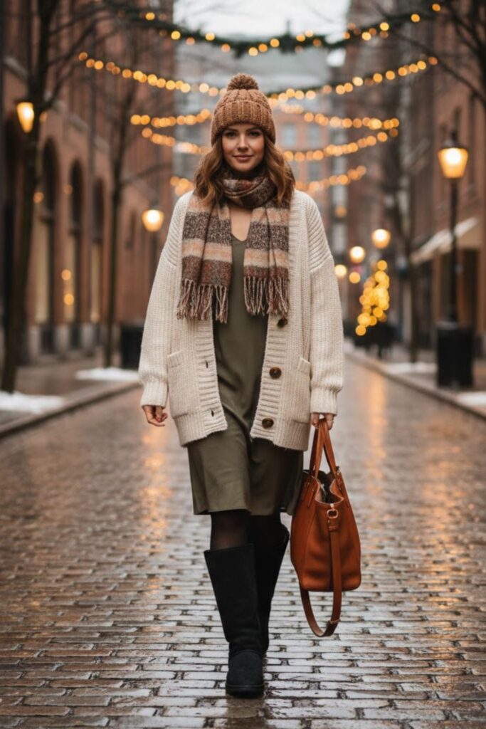 15. Chunky Cardigan with Dress