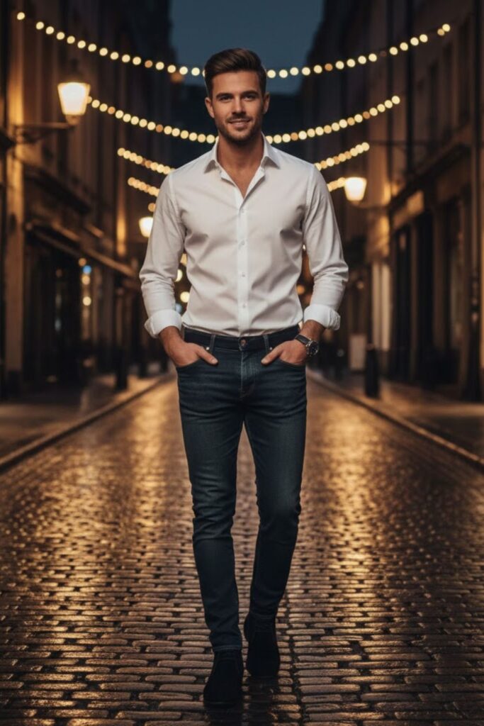15. Classic Look with White Shirt