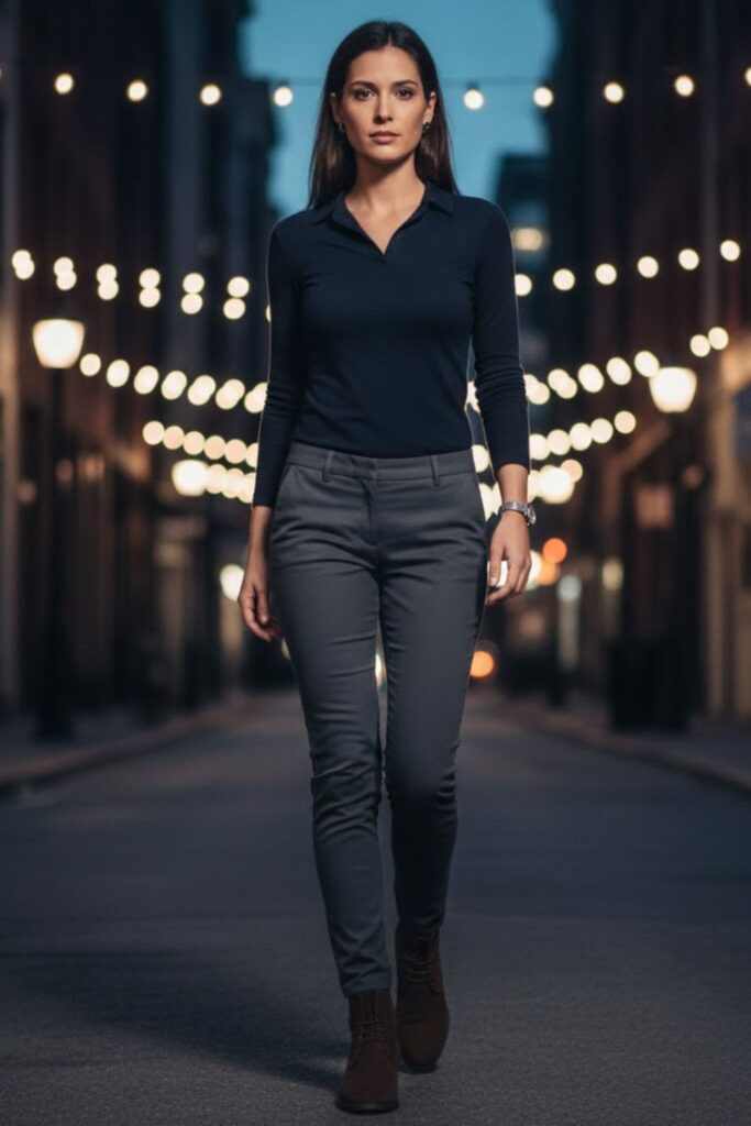 15. Evening casual dark tones ensemble