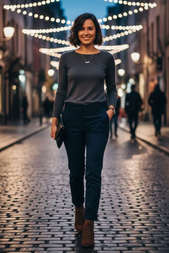 15. Evening casual look with darker tones