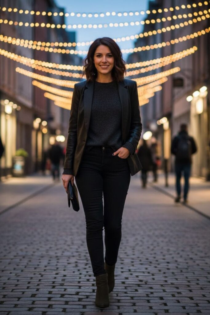 15. Evening casual outfit with dark tones