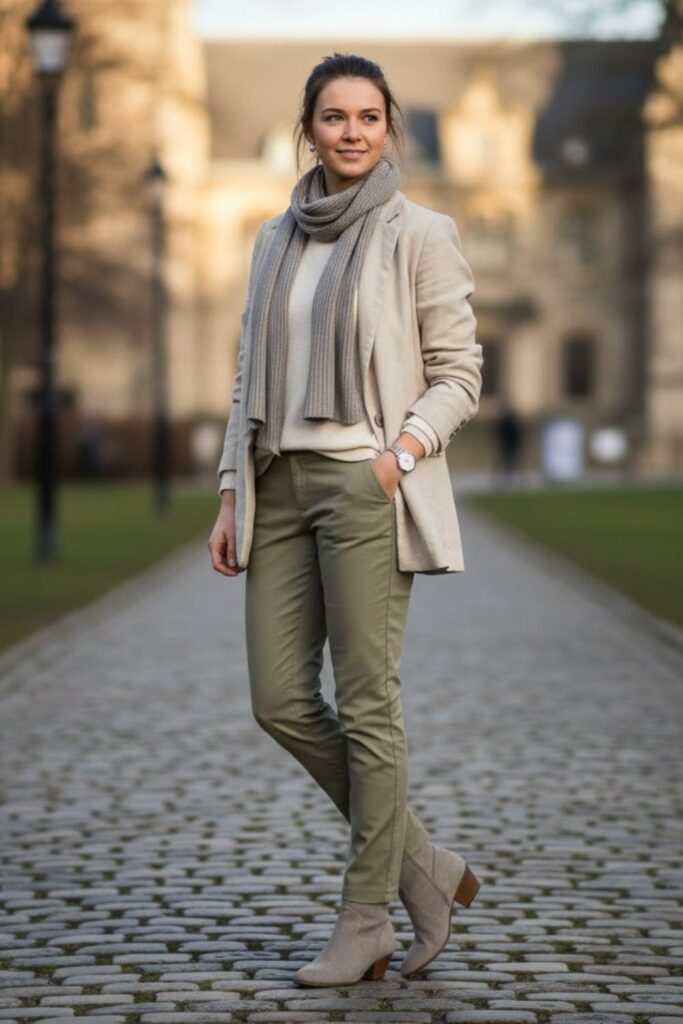 15. Grey Suede Boots Outfit with Seasonal Transition Styling