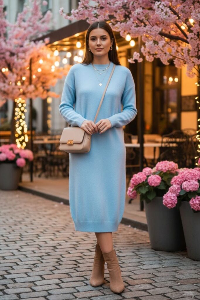 15. Knit Dress with Ankle Boots