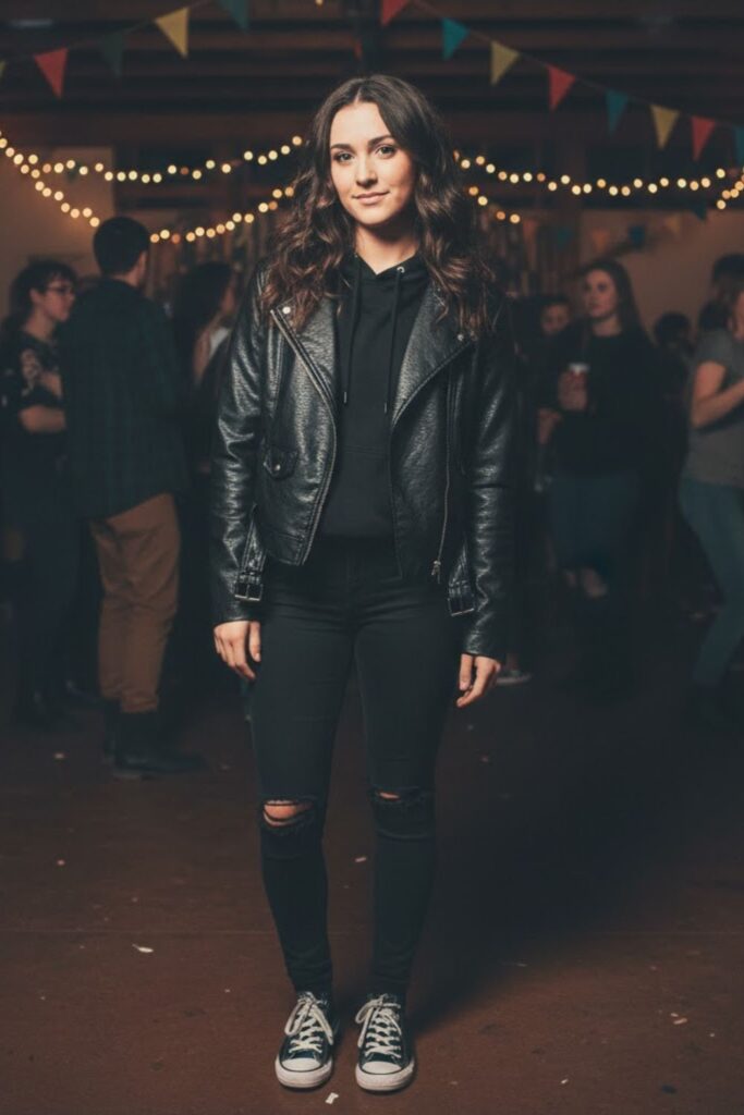 15. Layered Black Outfit With Textured Pieces
