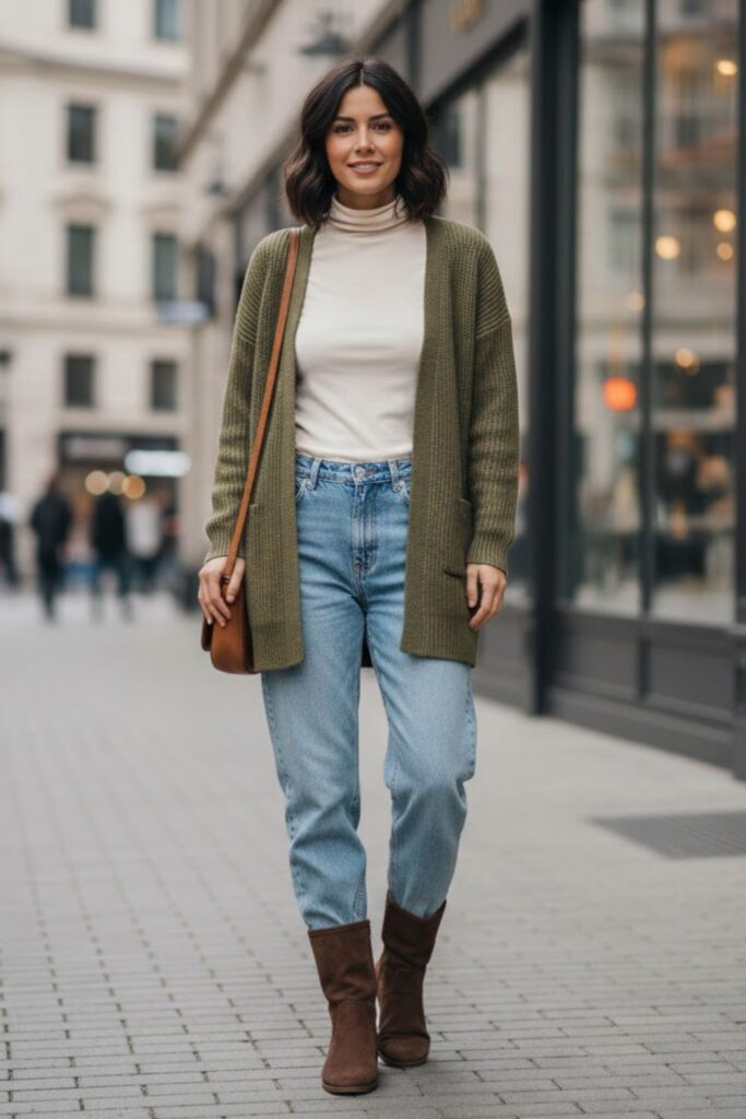 15. Suede Boots with Layered Casual Outfit
