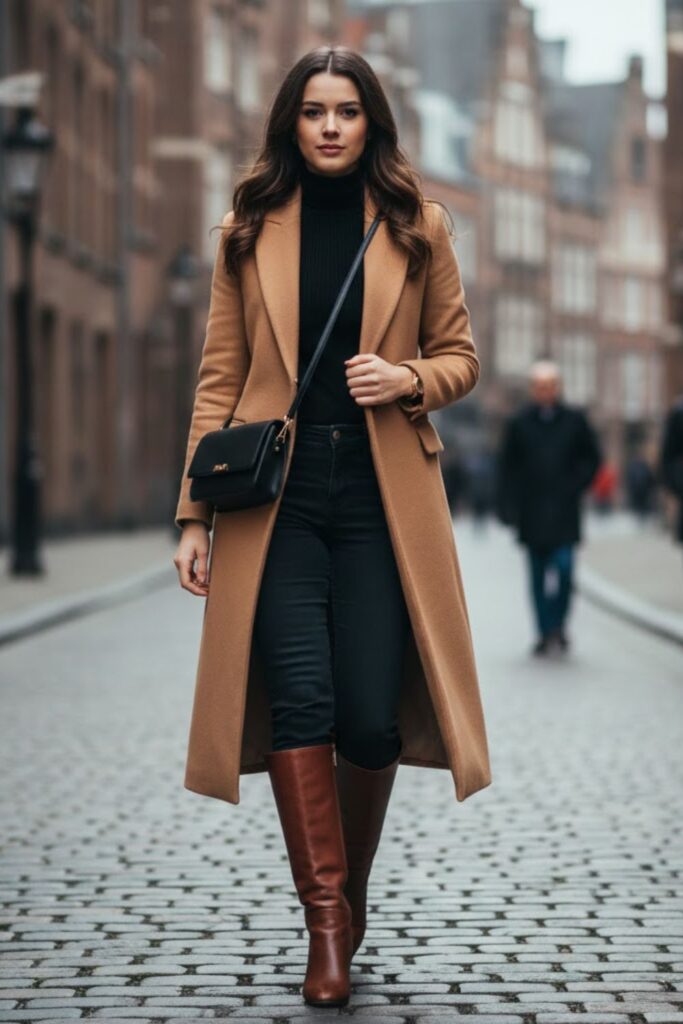 2. Long Wool Coat And Turtleneck Look