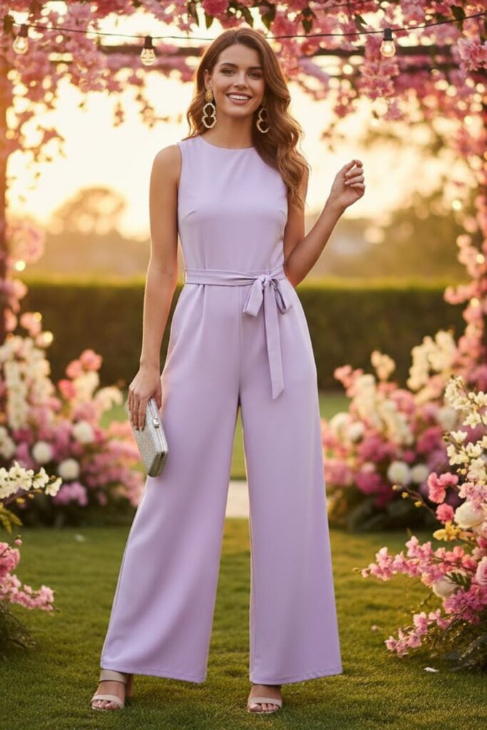 2. Pastel Jumpsuit with Statement Earrings