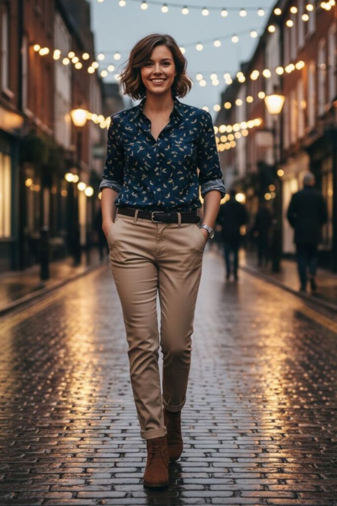 2. Smart casual chinos and button-down shirt