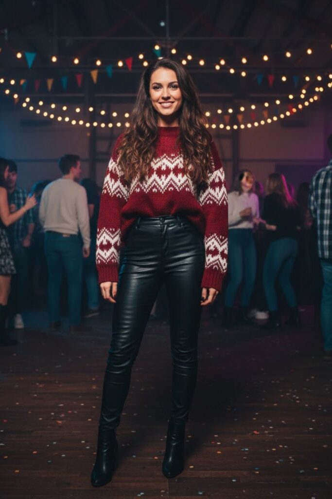 2. Statement Sweater With Leather Pants