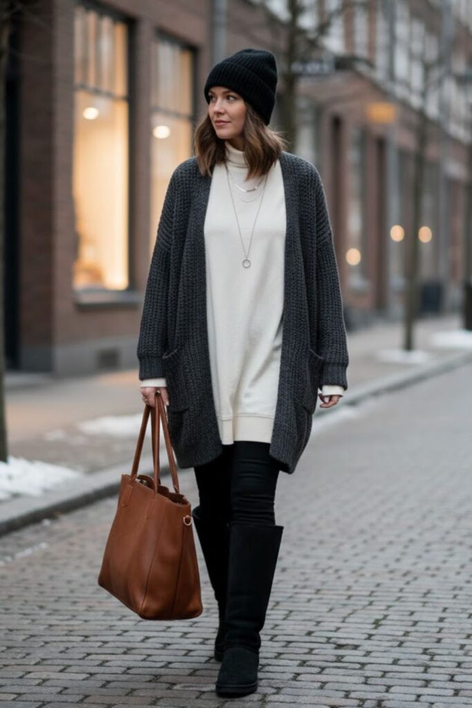 3. Leggings and Oversized Cardigan