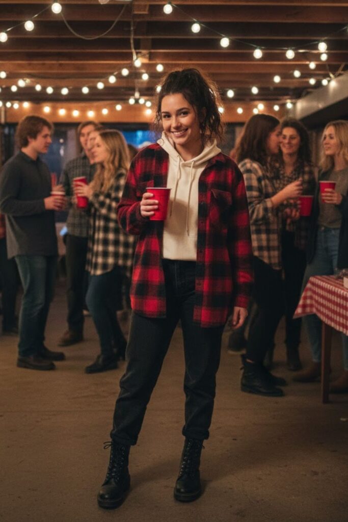 4. Flannel Shirt Over Hoodie