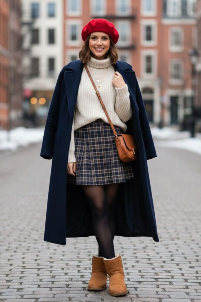 4. Plaid Mini Skirt and Knit Sweater